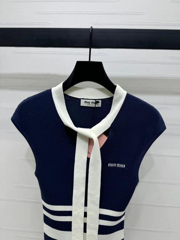 GILET IN MAGLIA A RIGHE GHIACCIO MIU 25S 2264118