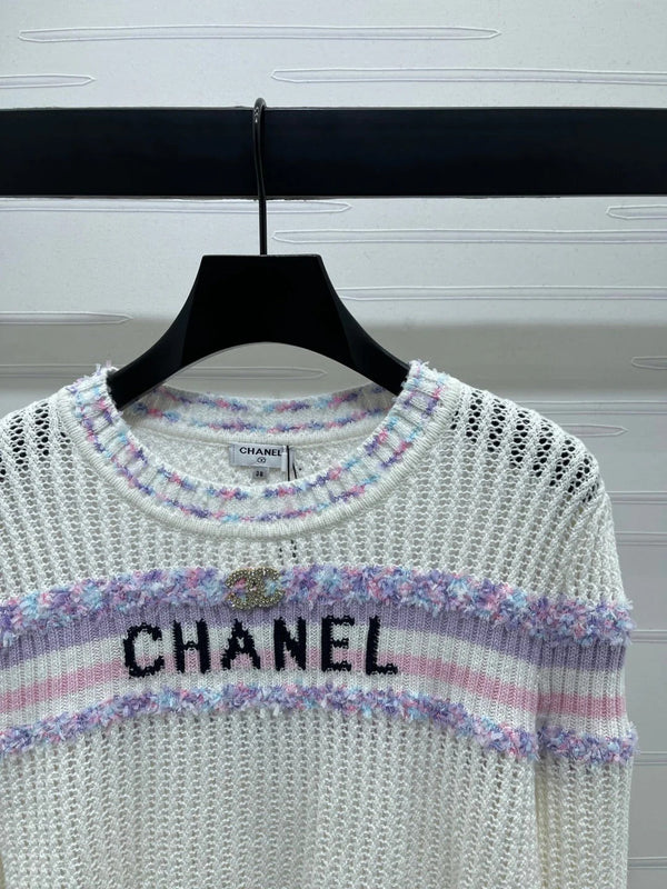 CHANEL 25S LONG SLEEVE OPEN-KNIT SWEATER STYLE 161