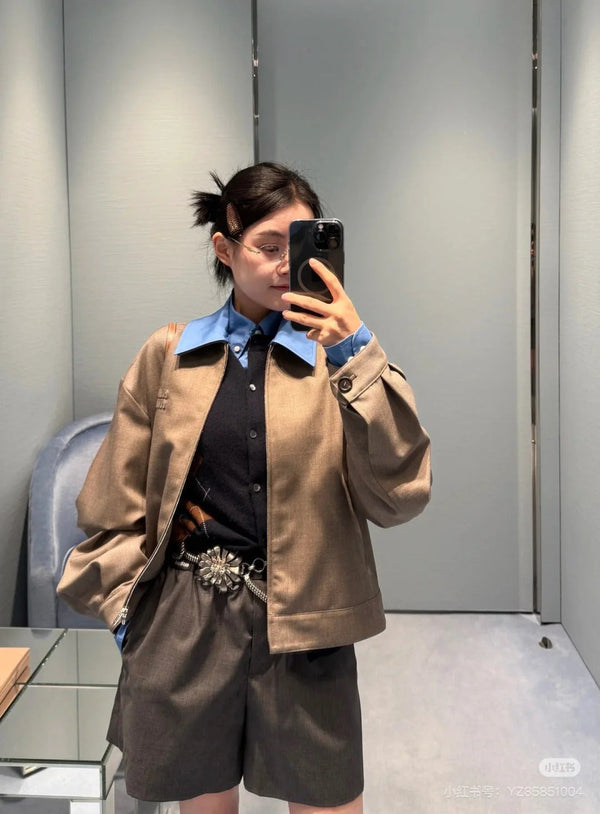 MIUMIU CONTRAST-FABRIC COLLAR JACKET STYLE 38
