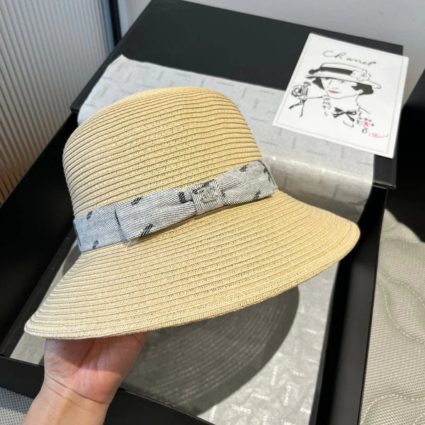 STRAW BUCKET HAT IN BEIGE WITH RIBBON BOW 673979