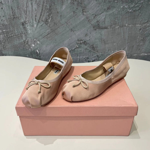 BALLET FLAT SHOES PASTEL PINK COLOR GLOSSY SHEEPSKIN