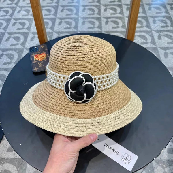 STRAW BUCKET HAT WITH PEARLS 672765