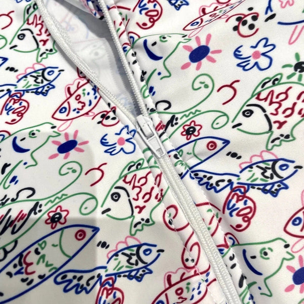 CC BIKINI SWIMSUIT SET IN WHITE AND FISH COLORFUL PRINTED 604253