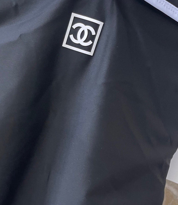 CC BIKINI SWIMSUIT SET IN BLACK AND WHITE TRIM 613725