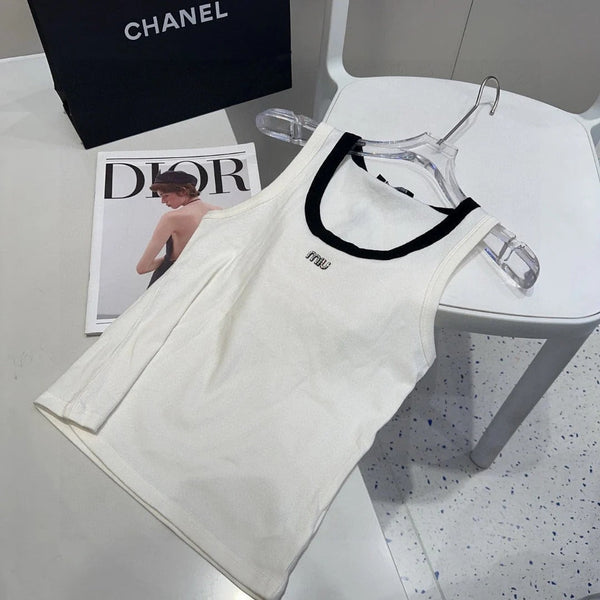 TANK TOP 615175 IN WHITE COTTON RIBBED BLACK TRIM