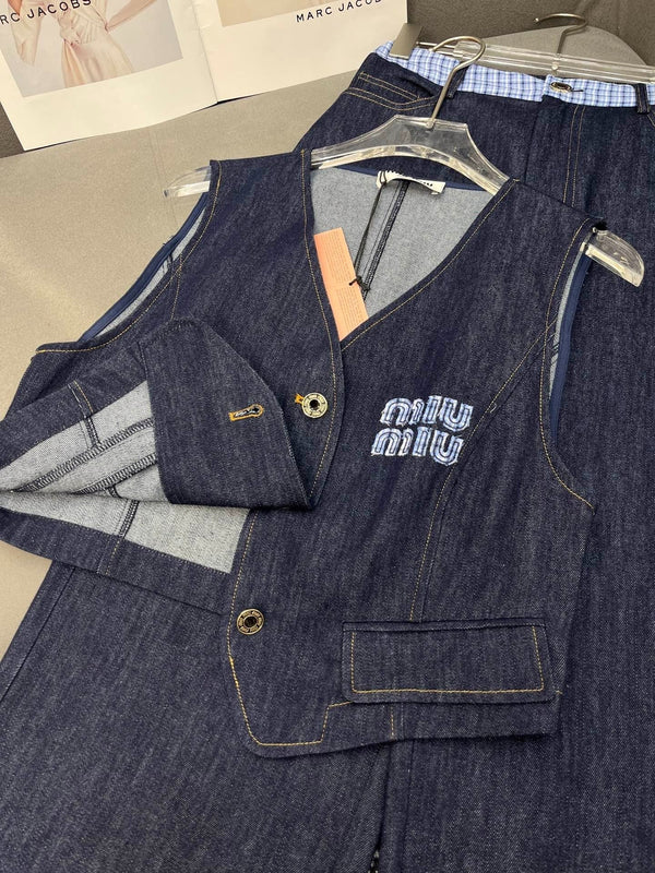 SET SLEEVELESS TOP AND DENIM PANTS 263282