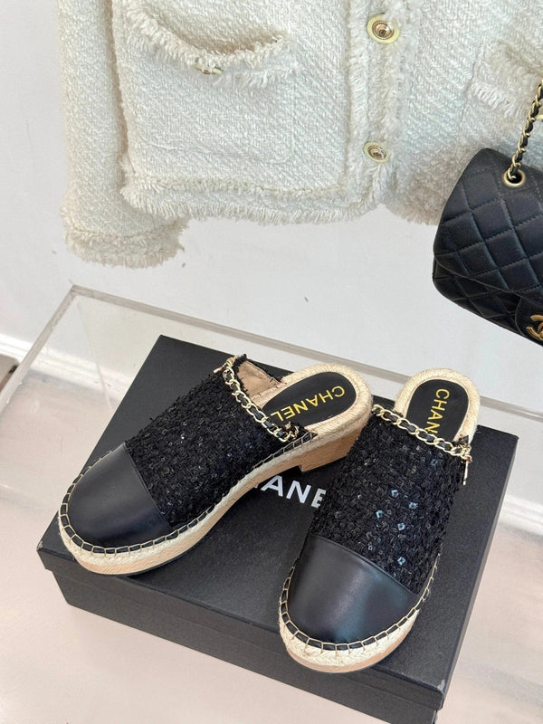 CC Mules 25ss 30 Mm In Black Lambskin Mix Tweed