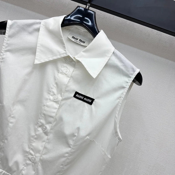 MIU 25S PLEATED VEST DRESS WITH LAPEL COLLAR 264505