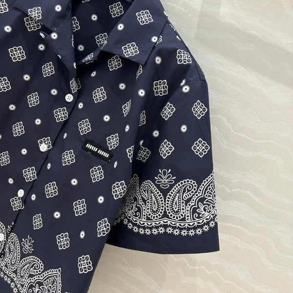 MIUMIU MIDNIGHT BLUE SHORT-SLEEVE SHIRT 261480