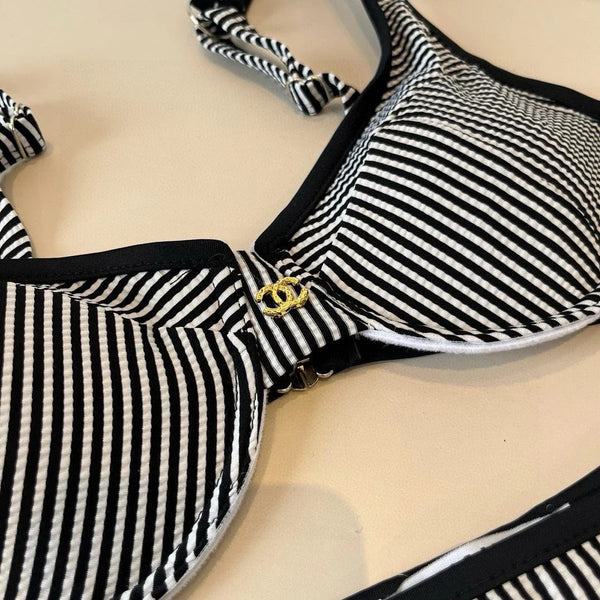 CC BIKINI SWIMSUIT SET IN BLACK AND WHITE STRIPES 599111
