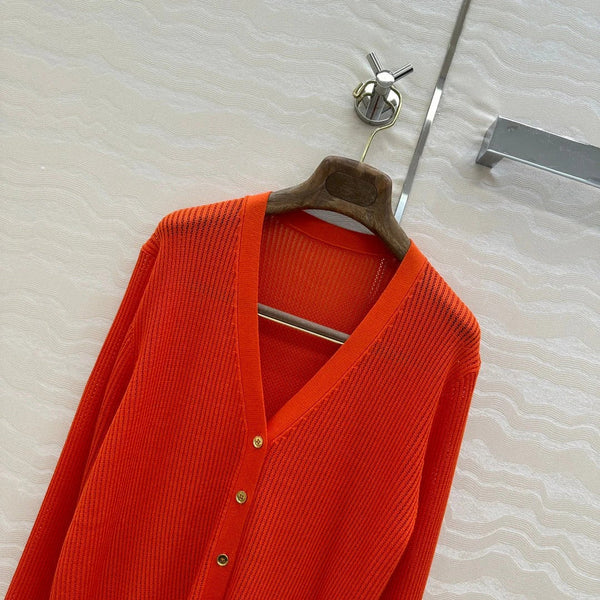 LP RED ORANGE V-NECK KNIT CARDIGAN