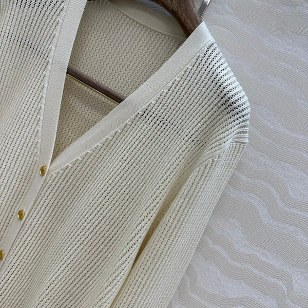 LP CREAM V-NECK KNIT CARDIGAN