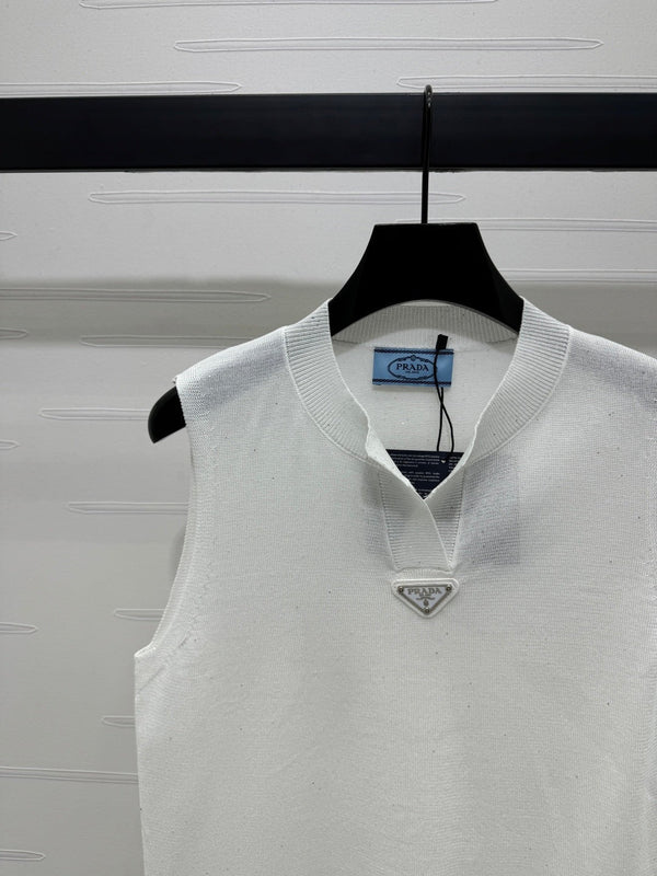 PRADA SEQUIN-EMBELLISHED V-NECK KNIT TANK BLAZER 274810