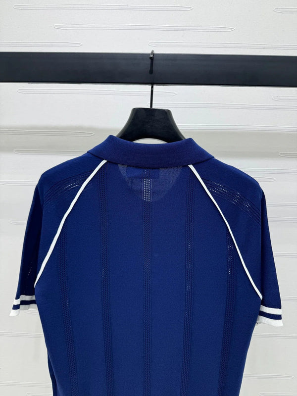 MIU 25S ROUND NECK STRIPED KNIT RAGLAN SHORT SLEEVES 264109