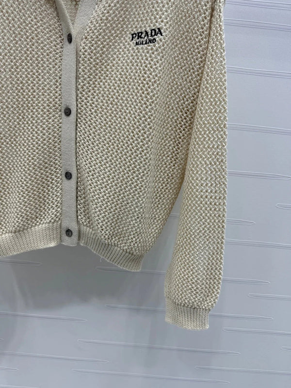 PRADA LACE-KNIT LONG-SLEEVE HOODIE 274830