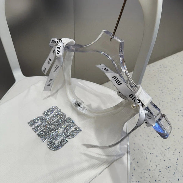 TANK TOP 622143 IN WHITE COTTON RIBBED EMBOSSED CRYSTAL