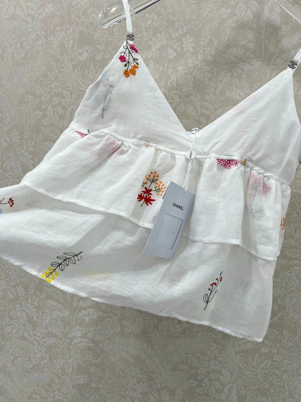 CHANEL RUFFLED SPAGHETTI STRAP TOP 272286