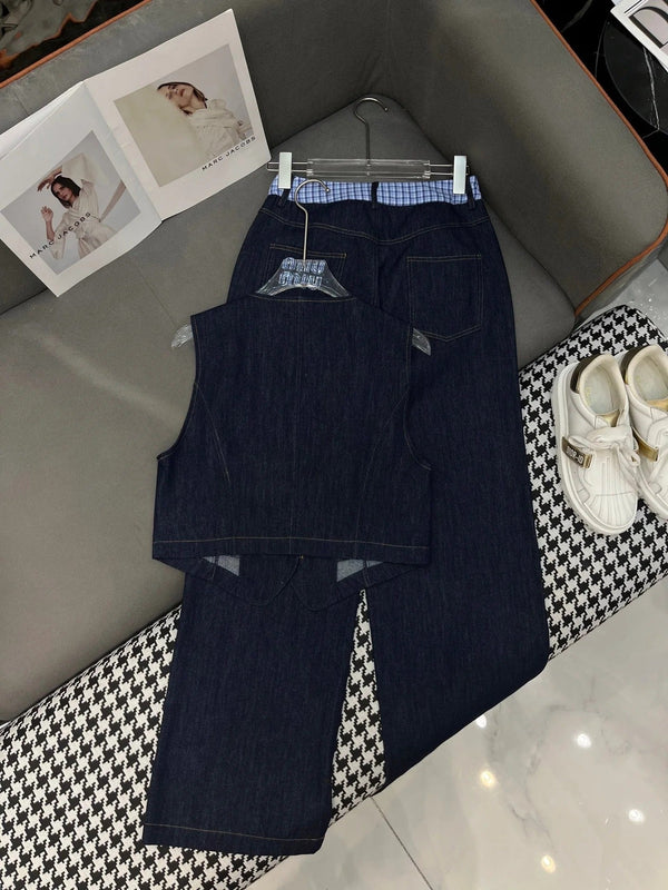 SET SLEEVELESS TOP AND DENIM PANTS 263282