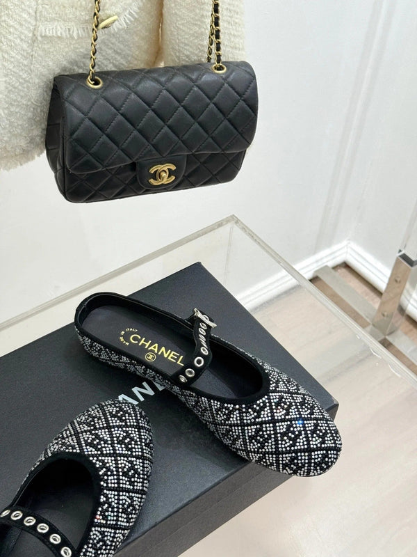 CC Flat Mules 25ss In Back Embellished With Rhinestones