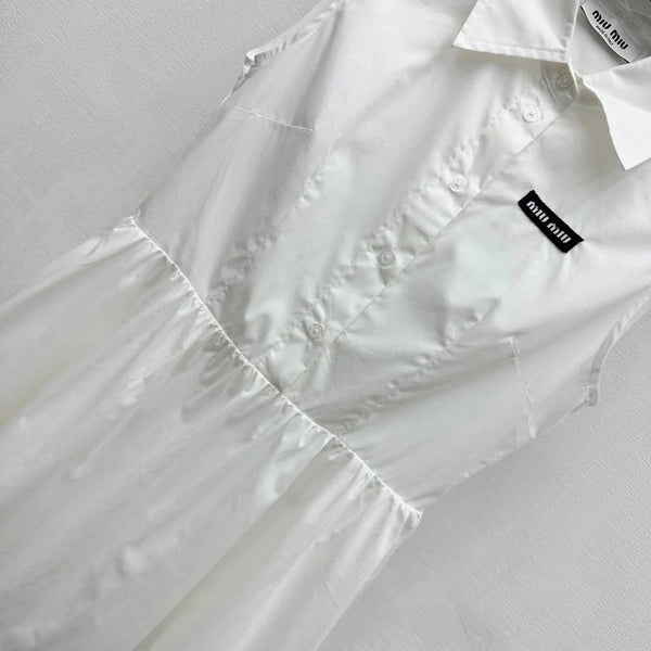 MIU 25S PLEATED VEST DRESS WITH LAPEL COLLAR 264505