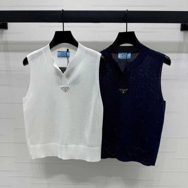 PRADA SEQUIN-EMBELLISHED V-NECK KNIT TANK BLAZER 274810