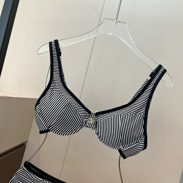 CC BIKINI SWIMSUIT SET IN BLACK AND WHITE STRIPES 599111