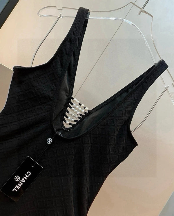 SWIMSUIT IN BLACK COTTON MIX PEARL PRINTED LOGO 627819