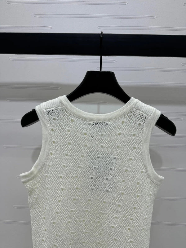 CHANEL SHORT-SLEEVE OPEN-KNIT TOP 274861