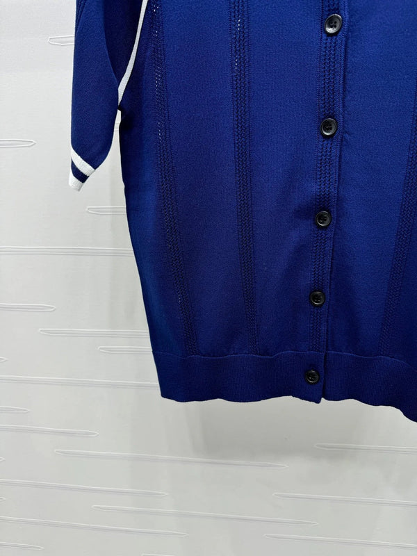 MIU 25S ROUND NECK STRIPED KNIT RAGLAN SHORT SLEEVES 264109