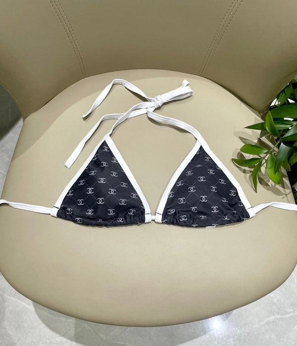 CC BIKINI SWIMSUIT SET IN BLACK AND WHITE TRIM WHITE LOGO PRINTED 608921