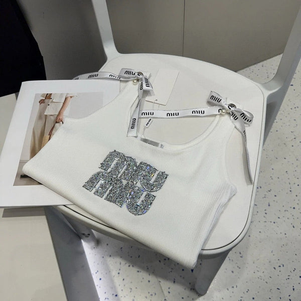 TANK TOP 622143 IN WHITE COTTON RIBBED EMBOSSED CRYSTAL