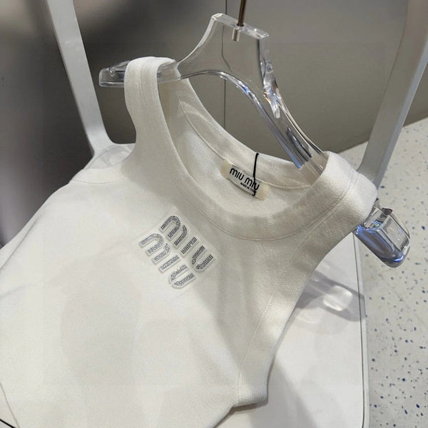 CANOTTA IN VISCOSA 643229 IN MAGLIA DI COTONE BIANCO A COSTINE CON LOGO DECORATO