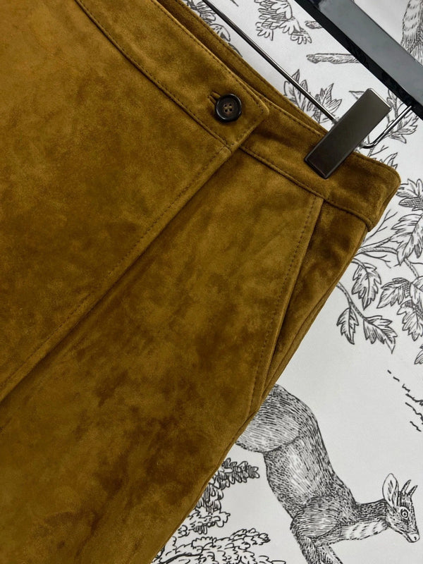 MIU MAHOGANY DOWN GOATSKIN SUEDE SKIRT 274613