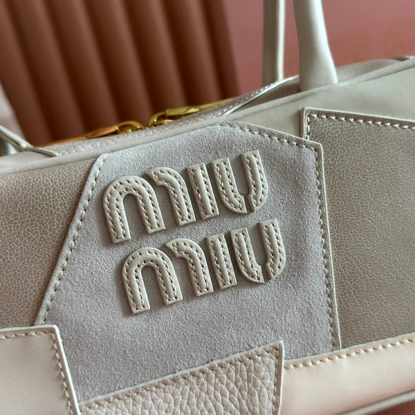 BEAU TOP HANDLE BAG 28 IN CHALK WHITE LEATHER PATCHWORK