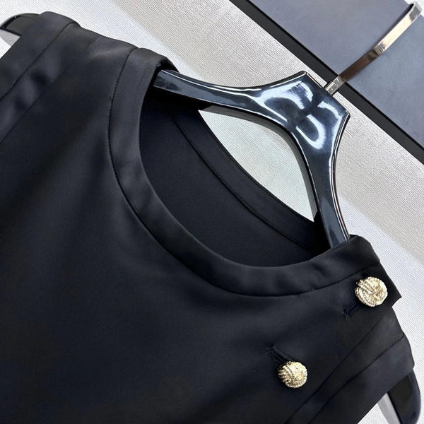 CHANEL SLEEVELESS ROUND-NECK BUTTON-UP TOP 274769