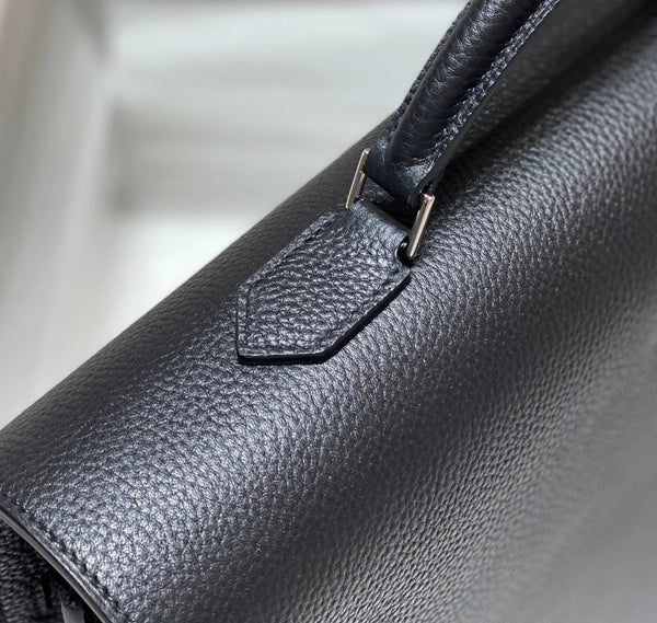 KELLY DEPECHES 38 BRIEFCASE IN BLACK TOGO CALFSKIN SILVER HARDWARE