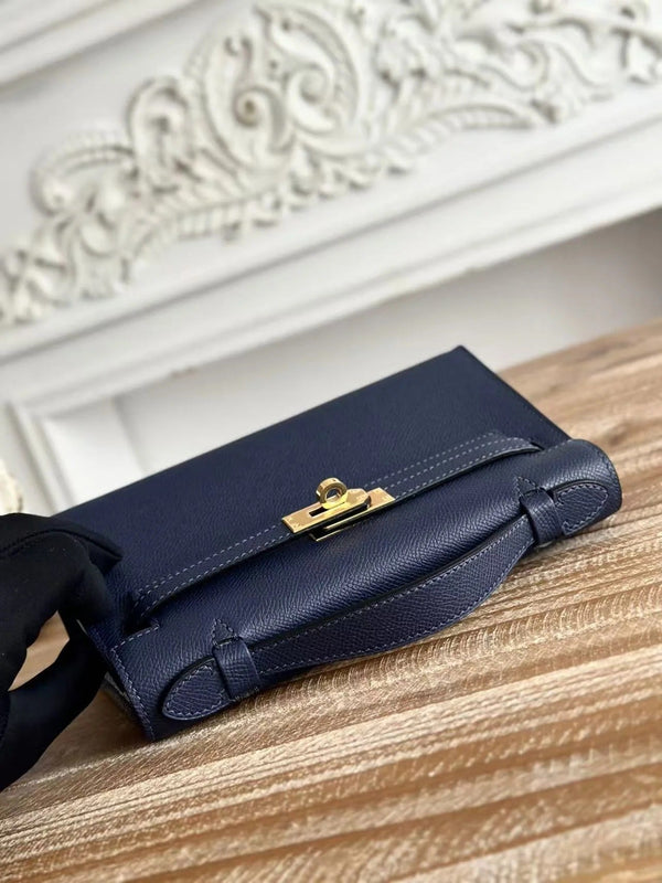 HM KELLY MINI POCHETTE 22 IN NAVY BLUE CALFSKIN