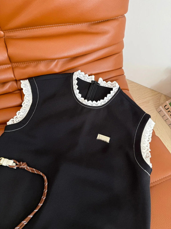 LACE-EMBROIDERED 25S BROAD-SHOULDER DRESS 265767