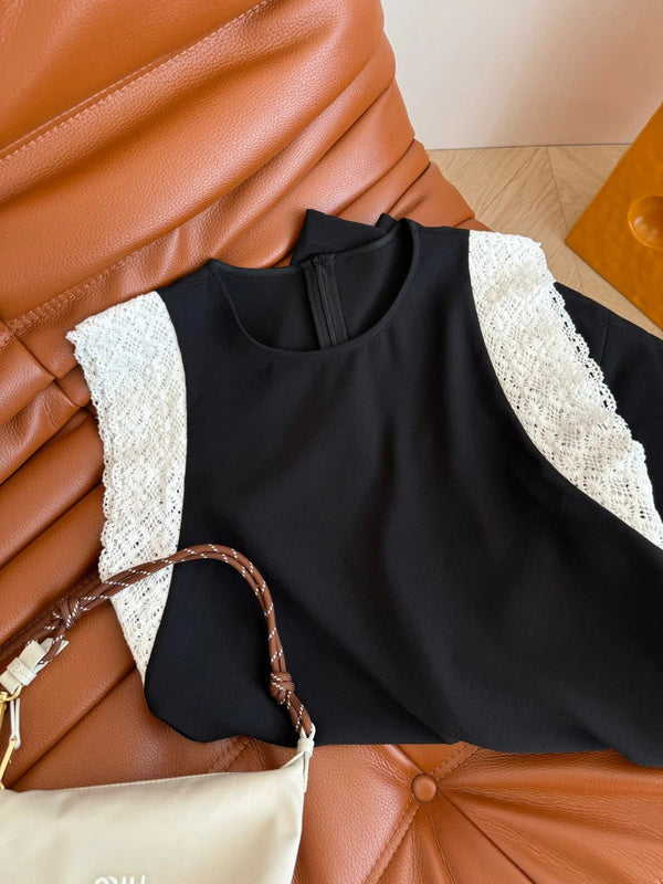 BLACK DRESS DOUBLE LAYER LACE 25S IN ACETATE 265682