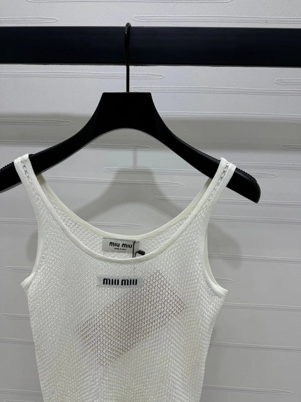 MIU 25S ROUND NECK KNIT TANK TOP WITH HOLES 264266