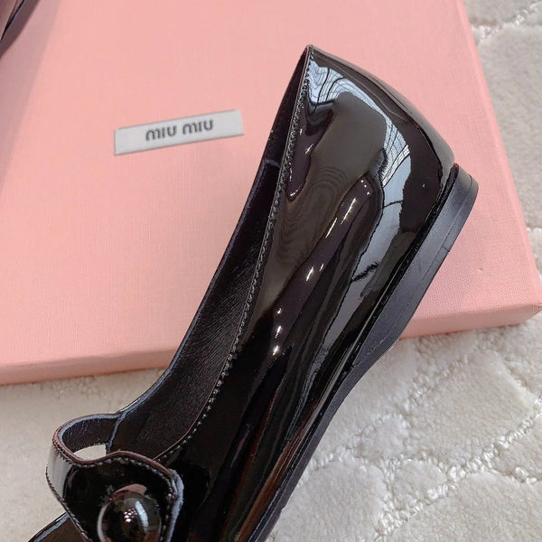 Glossy Black Ballet Shoes Sheepskin