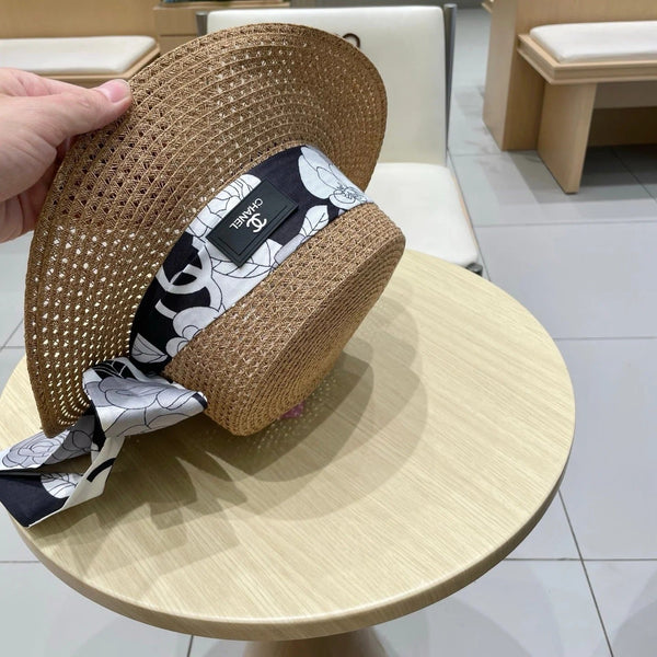 NATURAL STRAW BUCKET HAT WITH RIBBON 672773