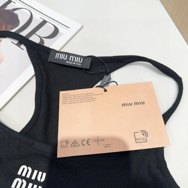 CAMISOLE 617514 IN BLACK COTTON RIBBED KNIT