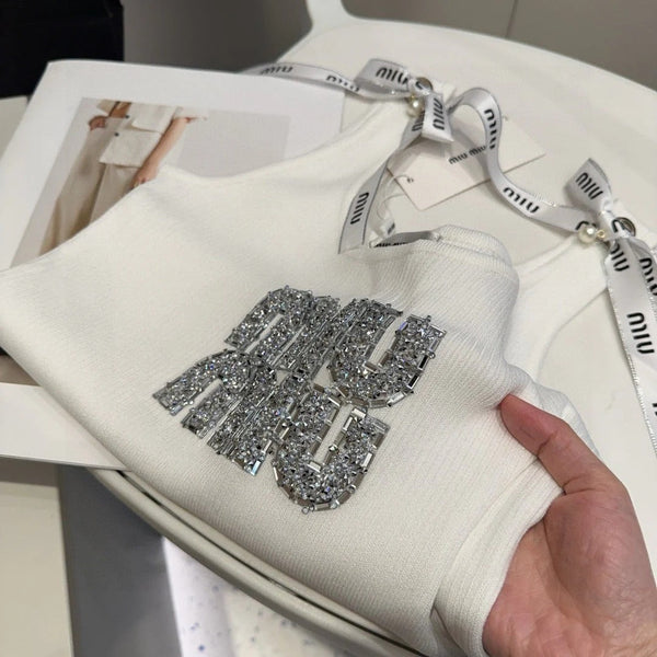 TANK TOP 622143 IN WHITE COTTON RIBBED EMBOSSED CRYSTAL