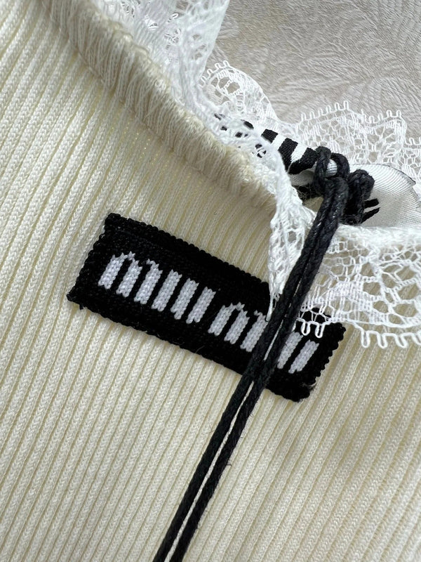 MIUMIU KNIT TANK TOP WITH RUFFLED TRIM 275104