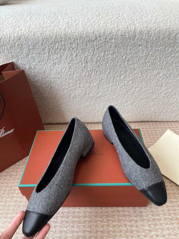 BALLET IN GREY TWEED MIX BLACK LAMBSKIN