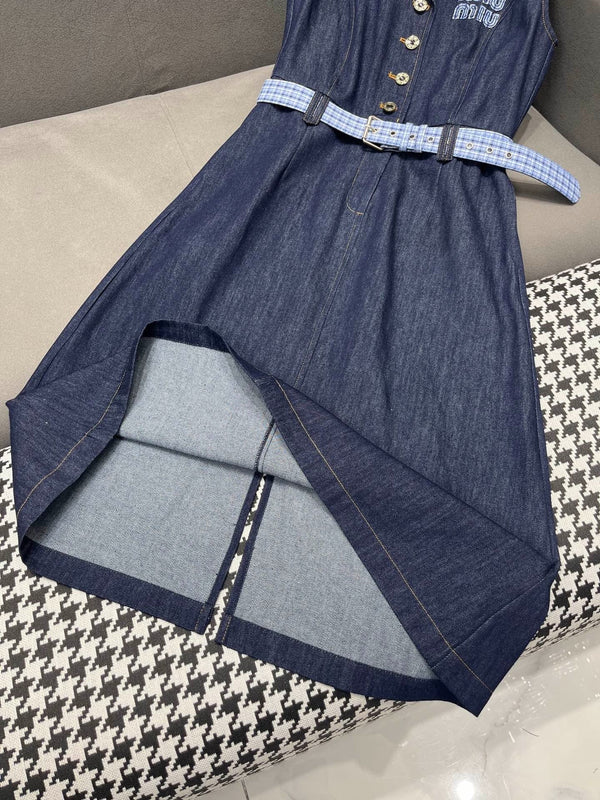SLEEVELESS DENIM DRESS DARK INDIGO 266710
