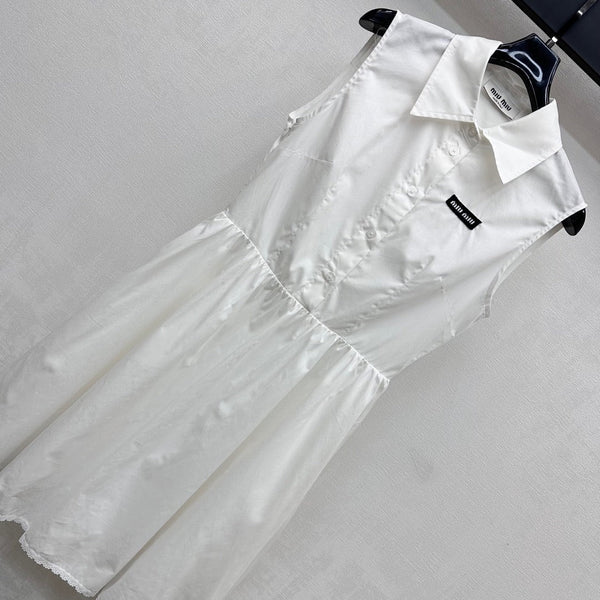 MIU 25S PLEATED VEST DRESS WITH LAPEL COLLAR 264505