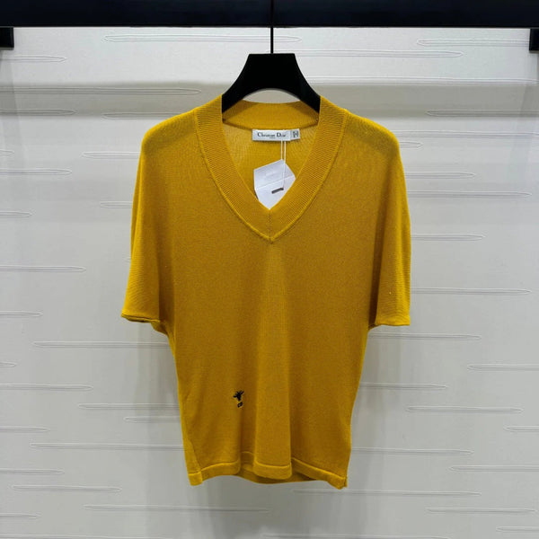 DIOR V-NECK KNITTED SHORT-SLEEVE T-SHIRT YELLOW 274935