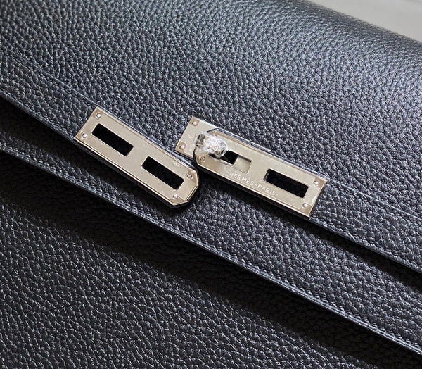 KELLY DEPECHES 38 BRIEFCASE IN BLACK TOGO CALFSKIN SILVER HARDWARE